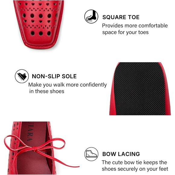 Women Slit-red Square Toe Comfortable Slip-On Lace-Up Loafers Summer Shoes - Picture 2 of 6